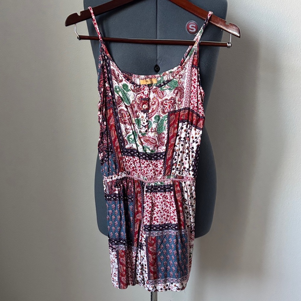 YMI Multicolor Patchwork Spaghetti Strap Romper